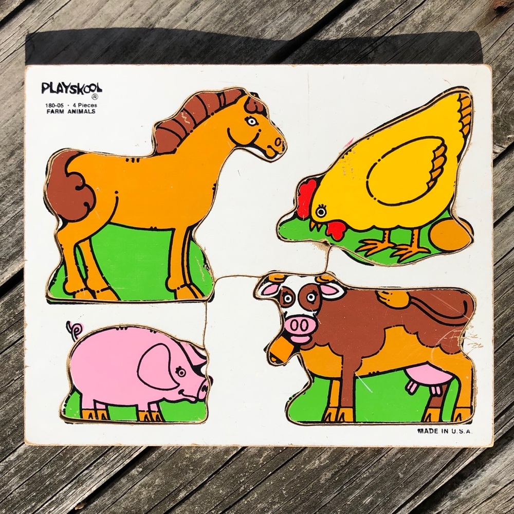 Vintage PlaySkool 4 Piece Farm Animal Wooden Puzzle! EUC!